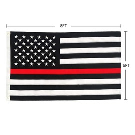 Thin Red Line American Flag, Embroidered Stars and Sewn Stripes - with Grommets Black Red and White American Flag Honoring Firefighters and EMTs (3' x 5')