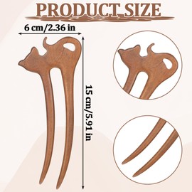 Tyqour 2Pcs U Shape Wooden Hair Sticks Cat French Hair Pin Handmade Carved with Cute Cat Design U Shaped Hair Pins Vintage Hair Forks for Women Styling Chignon Bun Updo Hairstyle Accessories