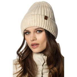 VIVISENCE 70104 Women's Winter Hat Classic Beanie Knitted Hat Style Perfect Fit Knitted Cuffs Warm Ribbed Yarn Ideal for Cold Winter Days Winter Autumn Model 70104, ecru