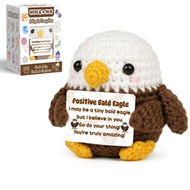 Positive Crochet Bald Eagle Emotional Support Animals with Gift Box - Funny Birthday Gifts for Women Men Coworker - Inspirational Encouragement Desk Decor Easter Basket Stuffer Graduation Self Care