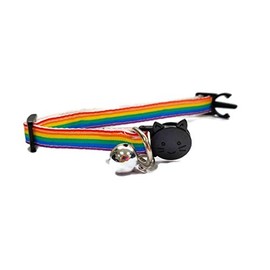 Rainbow Print Kitten Collar with Bell. Safe Quick Release Breakaway Buckle. Various Sizes & Designs Available - Long Stripe