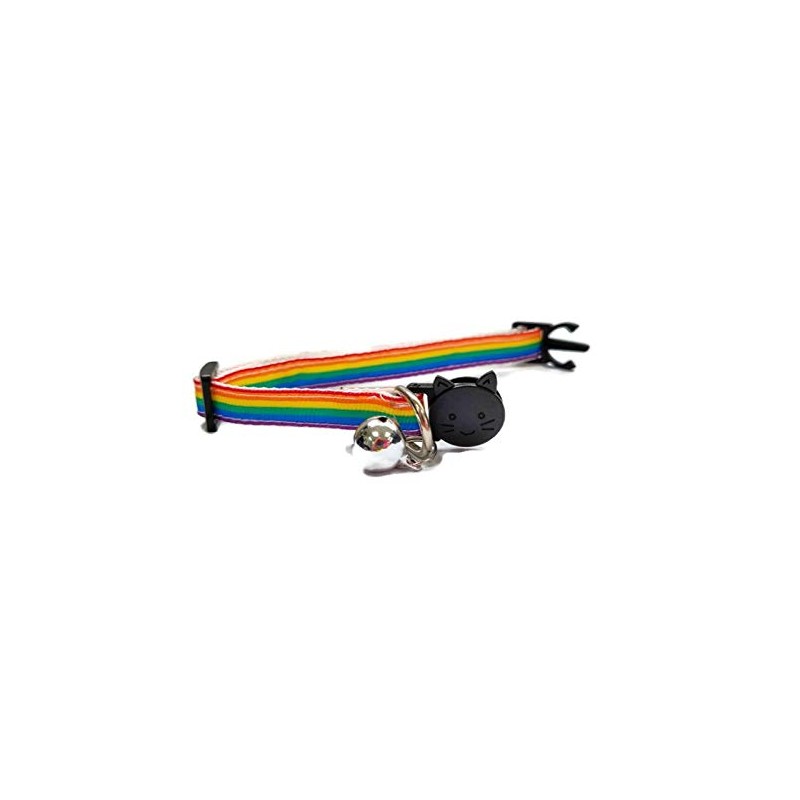 Rainbow Print Kitten Collar with Bell. Safe Quick Release Breakaway