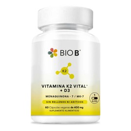 BIO B  Vitamina K2 Vital (MK-7)  D3 con Calcio y Prebióticos  Apoyo Óseo y Cardiovascular Diario  60 Cápsulas Veganas Visita la tienda de BIO B