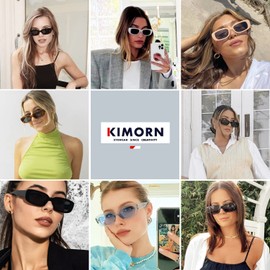 kimorn Rectangle Sunglasses for Women Men Trendy Retro Fashion Sun Glasses 90’s Vintage Square Frame K1200 (Black Frame Grey Lens+Purple Frame Gradient Grey Lens, 65)