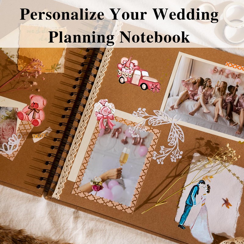 4 Sheets 230 Illustrations Wedding Scrapbook Stickers, Transparent Waterproof Stickers