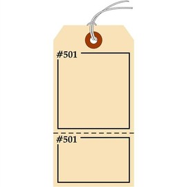 Claim Check Tags, 2 Parts, Numbered 2 Places, Manila Cardstock, Looped String, 5.75" x 2.875"- Pack of 25 Tags