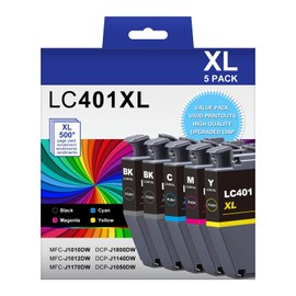 LC401XL LC401 High Yield MFC-J1010DW Ink Cartridges 5-Pack Compatible for Brother 401XL LC-401 Ink Cartridges Work with MFC-J1010DW MFC-J1170DW MFC-J1012DW MFC-J1800DW (2 Black, 1 Cyan Magenta Yellow)