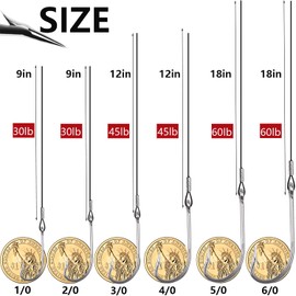 Saltwater Fishing Hook Rigs,Steel Leaders Long Shank Hook for Surf Fishing,Black Leader Wire O'shaughnessy Forged Hook for Freshwater (2/0-9‘’-30lb, 24pcs)