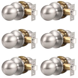 Knobonly 6 Pack Satin Nickel Round Ball Door Knob, Classical Passage Hallway Closet Door Handles, None-Locking