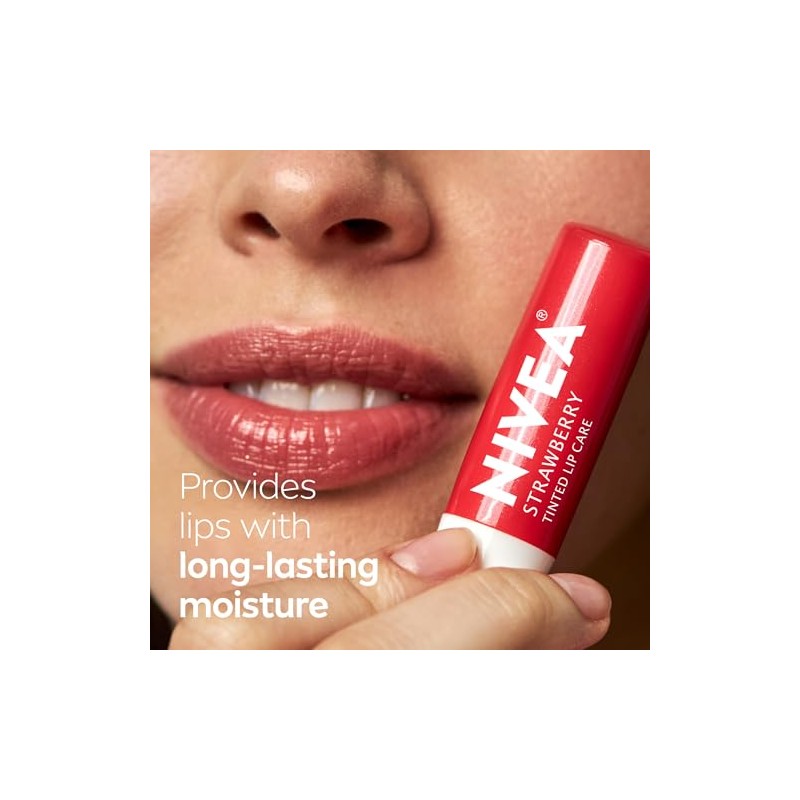 NIVEA Strawberry Lip Care - Tinted Lip Balm for Beautiful,