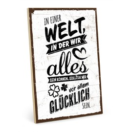 TypeStoff HS-00860 Wooden Sign with Saying - Happiness - Vintage Look with Quote as Gift and Decoration on Goals and Chances