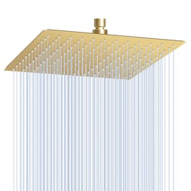 KINLIV 12 inch Brushed Gold Rain Shower Head - All Metal 304 Stainless Steel, Full Body Waterfall Shower with 144 Silicone Nozzles - Square Showerheads Ceiling or Wall Mount Modern Bathroom
