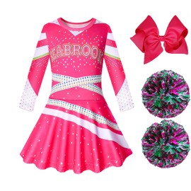 Lspoer Zombies 3 Costume Cheerleader Outfit Girls Dresses with Poms Poms Cheerleader Costume for Girls Party Dress up Fancy Pink Dress for 7-8 Years