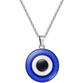 FM FM42 Temperature Sensing Color Changing Eye Pendant Necklace with 19.29" Stainless Steel Rolo Chain