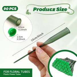 90 Pcs 6 Inch Floral Water Tubes Green Floral Tubes Plastic Flower Supplies for Fresh Flowers with Rubber Cap for Flower Stem Arrangements Florist Supplies