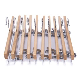 Nature Smile 11.8'' Kids Baby Toddler Children Solid Wooden Pants Hangers,Wood Skirts Hangers,Trousers Bottom Hangers with 2-Adjustable Clips Anti-Rust Hook Pack of 10 (Natural)