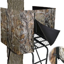 TOBWOLF Tree Stand Blind Kit, Wood Camouflage Tree Stand Cover with Silent Zipper, 102.4'' X 35.5'' Waterproof Hunting Blind, Quiet & Easy to Disguise Treestand Camo Blinds Cover for Forest Hunting