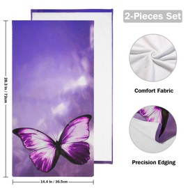 XALOGEER Purple Butterfly Hand Towels for Bathroom Set of 2, Funny Nature Insects Butterfly Kitchen Towels Soft Absorbent Decorative Fingertip Towels Tea Bar Face Towels for Gym Spa Chic Decor 14x28