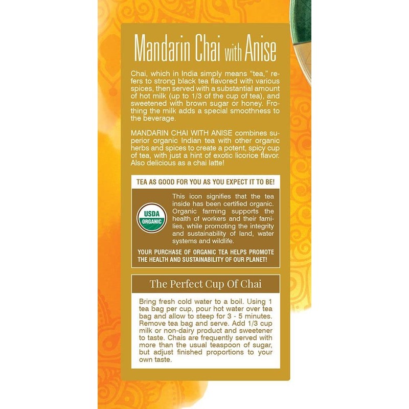 Davidson's Organics, Mandarin Chai w/Anise, 25-count Tea Bags, Pack of