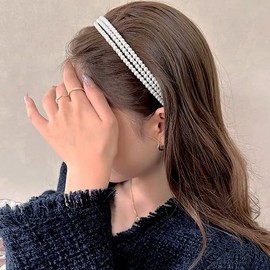 3 Layer Pearl Headband for Women Girls White Pearl Hair Band Hairband for Women Bride Bridal Headband for Wedding Beaded Head Band for Woman Party Hair Accessories for Girls Summer Pearls Headwear