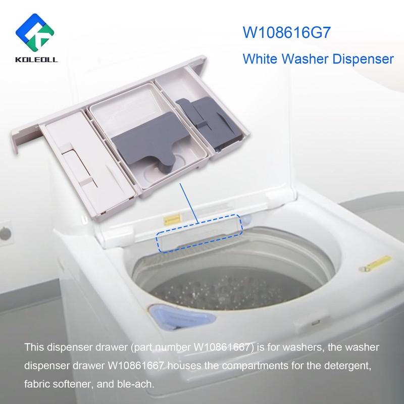 W10861667 White Washer Dispenser Drawer Assembly - Replaces W10601851 W10777950