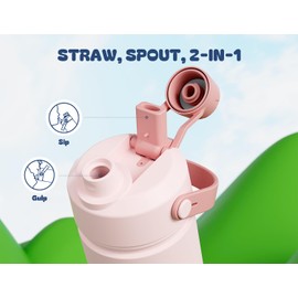 POWCAN - Botella de agua aislada de 12 onzas para la escuela: tapa 2 en 1, a prueba de fugas, sin BPA, mantiene frío 24 horas, taza de acero inoxidable aislada para viajes, camping, regalo para niñas