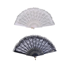 SuKeYuan 2 Pcs Hand Held Fans Vintage Lace Folding Fan Women Spanish Hand Fan for Wedding Decoration DIY Decoration