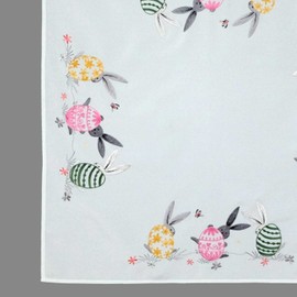 Tablecloth Ecru Colourful for Easter with Embroidery Easter Eggs and Easter Bunnies Spring (85 x 85 cm)
