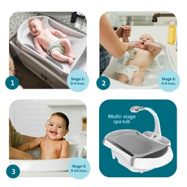The First Years Rain Shower Baby Bathtub Set - Includes Infant Sling, Soothing Spray Shower Head, Fresh Water Tank and Built in Soft Brush - 3 in 1 Grow with Me Design - Baby Bath Essentials