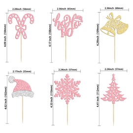 Gyufise 24Pcs Christmas Cupcake Toppers Christmas Ho Ho Cupcake Picks Pink Glitter Christmas Tree Cupcake Toppers Snowflake Cupcake Toppers Christmas Cupcake Decorations