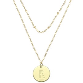 PATIKIL Initial Necklace Letter Necklace, Disc Pendant Alphabet Layered Necklace Tiny Initial Necklace Gold Tone for Teens Women Birthday Gifts, R