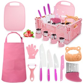 Montessori Toys for 3 4 5 6 7 8 9 10 Year Old Girls Boys Birthday Gifts,Kids Kitchen Knife Set for Real Cooking & Apron and Glove,Toddler Knife Set, Learning Toys