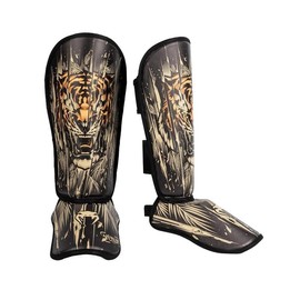 Venum Tiger Kids Shin Guards - Black/Neon Orange with Padded Design and Velcro Straps, Made in Thailand for Combat Sports Performance - Size: L