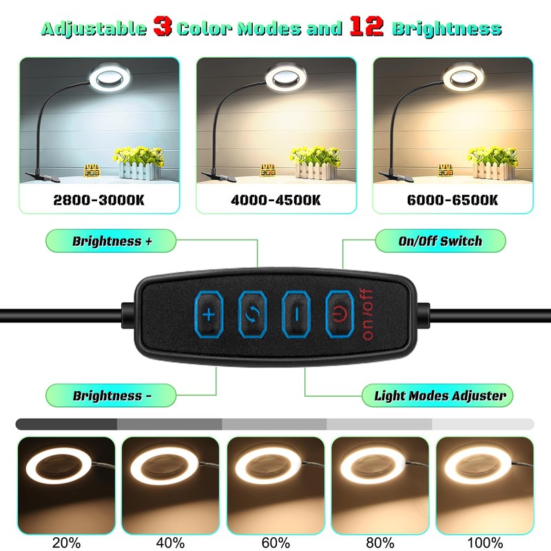 10X Magnifying Glass with Light, Clip on Mganifier with Light,