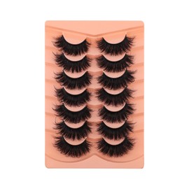 Mink Lashes 20MM Fluffy False Eyelashes, 10D Dramatic Cat Eye Lashes with Soft Cotton Band, Thick Long Wispy D Curl Strip Lashes, 7 Pairs of Full Volume Eyelash Extensions for Bold Eye Makeup Look