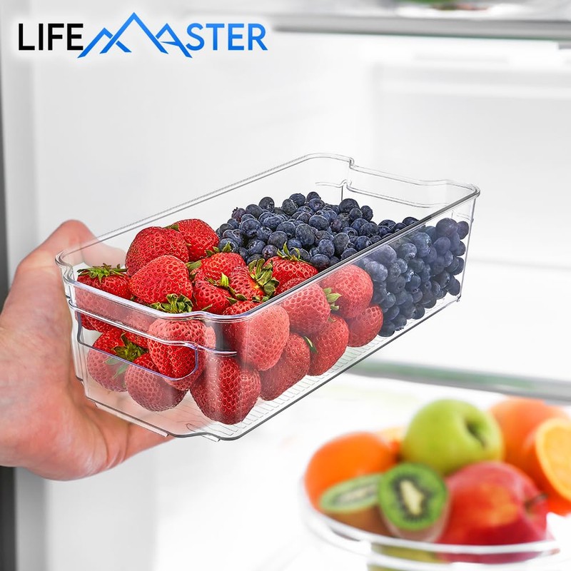 Lifemaster Stackable Plastic Freezer Organizer Bins - Clear Storage Containers