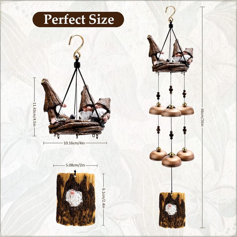 Gnome Wind Chimes for Outside with 6 Larger Bells -