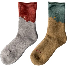 Chiyoji Women's Trekking Socks, Set of 2, 8.7 - 9.4 inches (22 - 24 cm), Made in Japan, grey & light brown