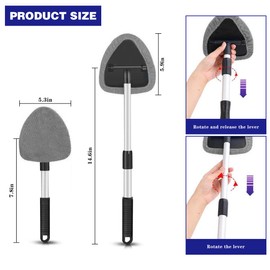 KHGUZ Car Windshield Cleaning Tool, Automotive Window Cleaner with 4 Reusable Washable Microfiber Pads & Extendable Handle, Vehicle Glass Wiper Kit, Universal for RV, SUV, Truck (Gray)