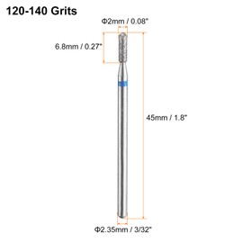 HARFINGTON 5pcs 120-140 Grits Diamond Grinding Bit 2mm Cylindrical Ball Head 2.35mm Shank 6.8mm Length Stone Sanding Drill Bits Rotary Tool for Ceramic Glass Nails Grinding Polishing