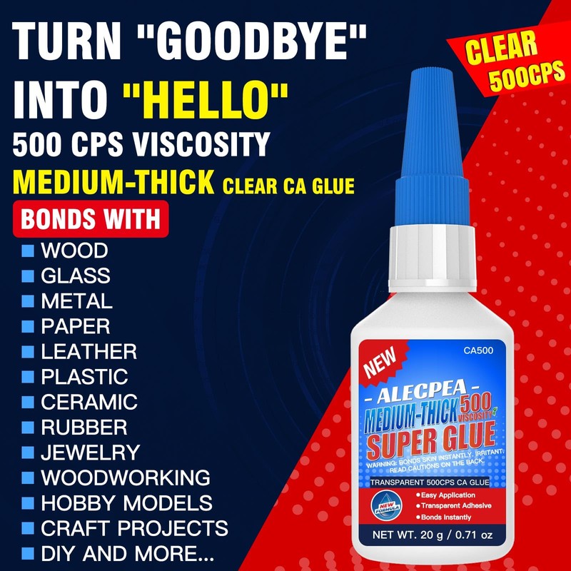 20g Medium-Thick CA Glue (500 CPS), Instant Clear Cyanoacrylate Glue