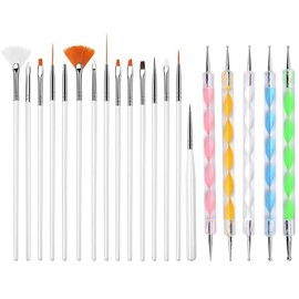 Kissral 20 pcs Nail Art Brush Set with Diamond Dotting Pen Acrylic Crystal Tips Design Painting Drawing Liner Pen Set Nail Art Tools