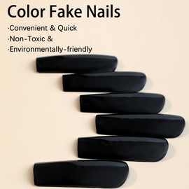 Press on Nails Long Square SWEKKE Black Fake Nails Solid Color Full Cover Glue on Nails Glossy False Nails with Nail Glue Acrylic Nails Artificial Nails for Women Girls 24 Pcs