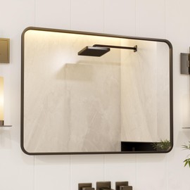 IDEALHOUSE Black Bathroom Mirror for Over Sink, 40x28 Metal Framed Round Rectangle Bathroom Vanity Mirror, Wall-Mounted Mirror for Bathroom Farmhouse, Hangs Horizontally or Vertically (40X28 Inch)