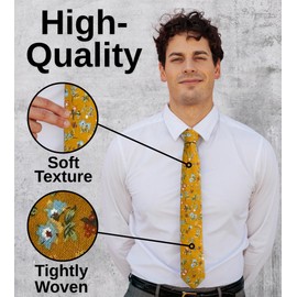 Otis & Oliver Floral Print Skinny Tie Necktie Cotton, Great for Weddings, Dances, Missions, Groom, and Groomsmen, Havana, Standard