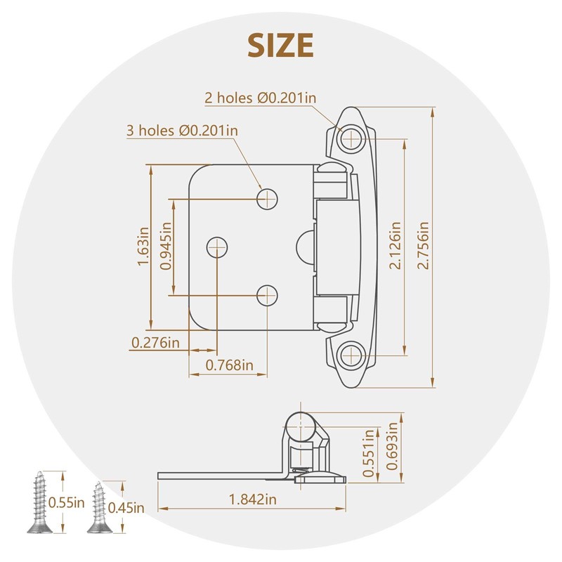 Satin Nickel Self Closing Kitchen Flush Cabinets Hinge 10 Pair