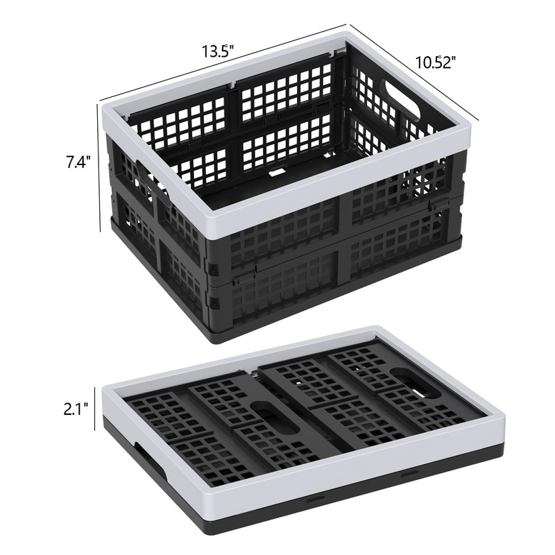 Parlynies 15 L Plastic Stackable Storage Crates, Folding Storage Basket,
