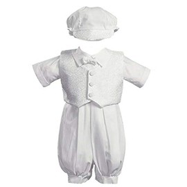 Swea Pea & Lilli White Poly Cotton Christening Baptism Romper Set with Vest and Hat - Size M (6-12 Month)