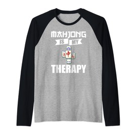 Mahjong Game Table Tiles Cards Chinese Player Raglan Baseball Tee