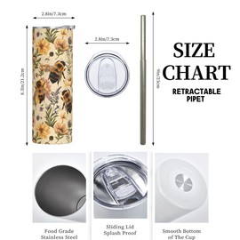 amepay Bee and Flower Stainless Steel Insulated Tumbler with Lid - 20oz Nature Lovers Travel Mug,Reusable Metal Straw & Brush, Double-Wall Vacuum Bottle Cup for Hot and Cold Drinks Gifts